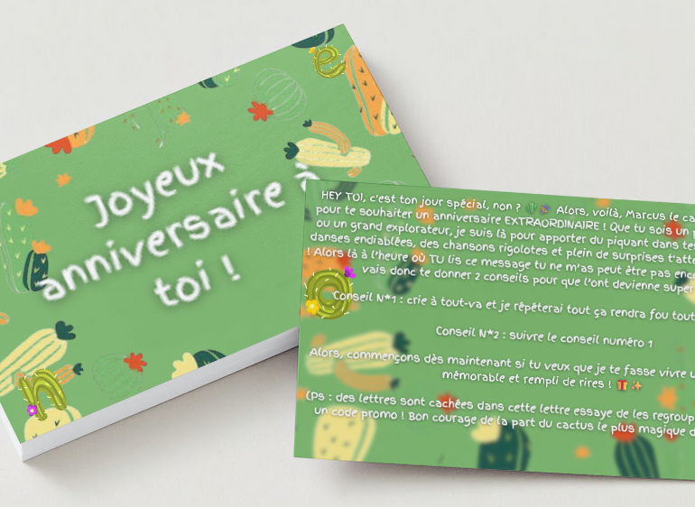 Carte d'anniversaire rigolote avec une énigme !